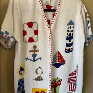 Quacker Factory Nautical Themed White Cardigan size L
